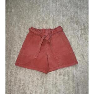 LOFT washed coral/light red  high-waist tie-front utility midi shorts Size Small